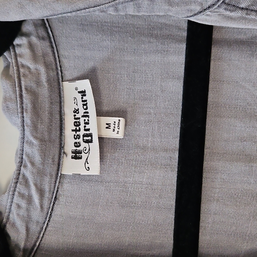 Gray Button-Up Shirt with Fringe Hem - Picture 3 of 5